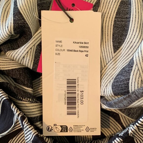 Kaffe KAcarlbie Skirt Womens Sz 42 Black Rope Print Knee Lenght 2 Pockets NWT - Picture 5 of 8